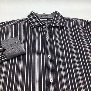 Bugatchi Mens Classic Fit Long Sleeve Button Up Shirt Black‎ Striped Size Large